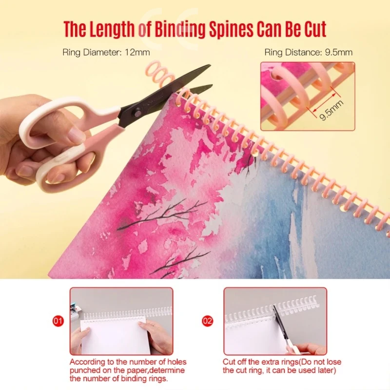 10pcs Plastic 30-Hole Loose Leaf Binders Ring Binding Spines Combs 85 Sheets Capacity for DIY Paper Notebook Album