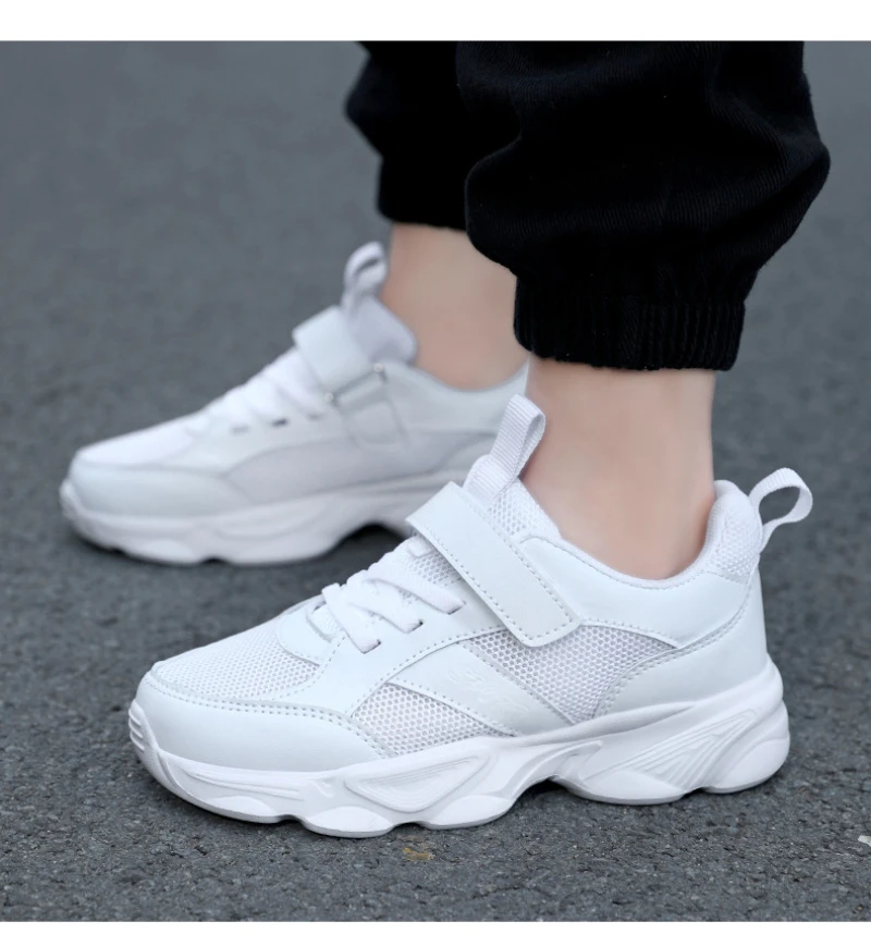 

2025 Spring New Solid Color Leather Upper Soft Sole White Sneakers Casual Sports Shoes For Middle And Big Boys Kids Daily Outdoo