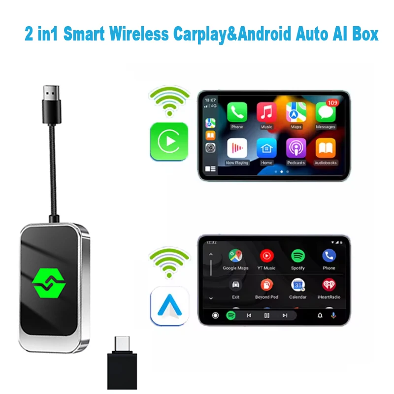 

Kebidumei NEW Wireless CarPlay Android Auto Bluetooth 5.0 Wireless Adapter Smart Ai Box Plug And Play WiFi Fast Connect For Cars