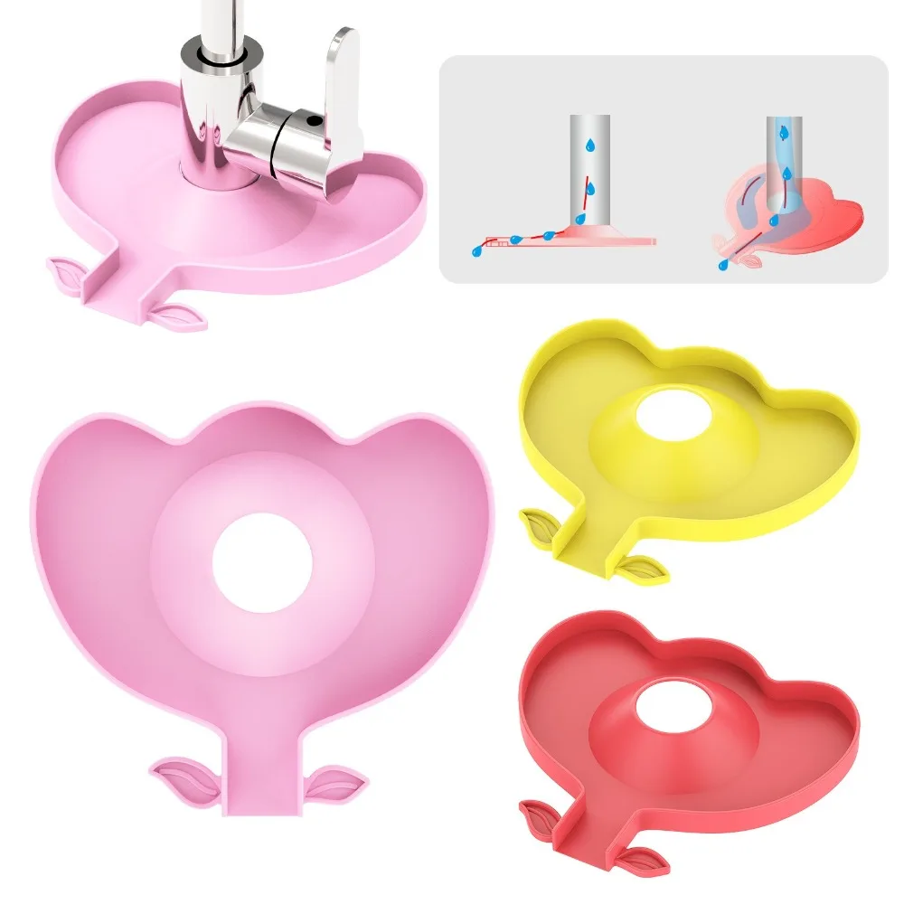Cute Flower Shape Silicone Faucet Mat Countertop Protector Washable Water Drain Pad Splash-proof Sink Splash Pad Kitchen