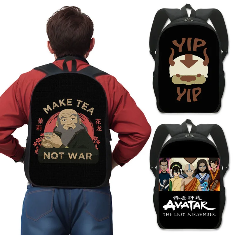 حقيبة ظهر Airbender الأخيرة من أنيمي ، حقيبة تخزين كبيرة السعة ، حقيبة كمبيوتر محمول من Aang Appa YIP ، صنع الشاي ، وليس حقيبة كمبيوتر محمول للحرب ، حقيبة ظهر للمراهق #1
