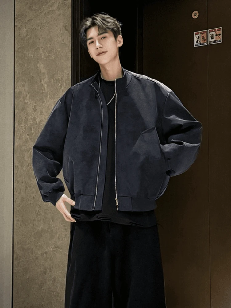 

Trendy Brand HN Dyed Loose Fit Stand Collar PU Leather Jaet Men's Versatile Retro American Sle Outerwear Top