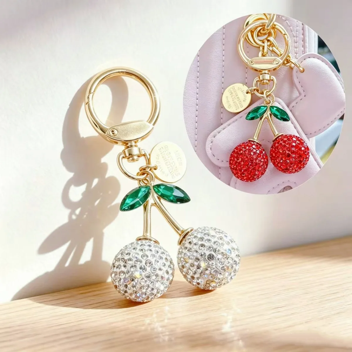 Pastoral Style with Diamonds, Terracotta Mud, Cherry Keychain, Bag Pendant, Small Accessories Bag Parts Accessories
