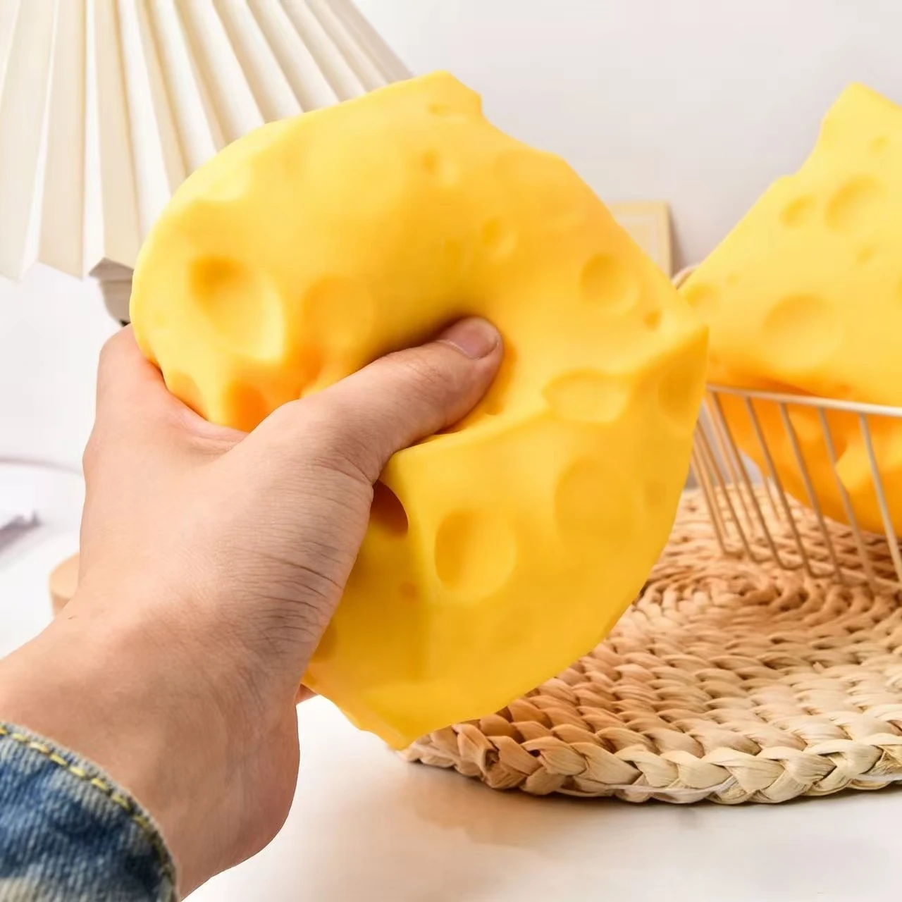 10CM Jumbo Cheese Cube Stress Ball Big Cheese Shapeable Squeeze Ball Non-Bounce Fidget Toy ASMR Sensory Anti-Stress Festival Gif