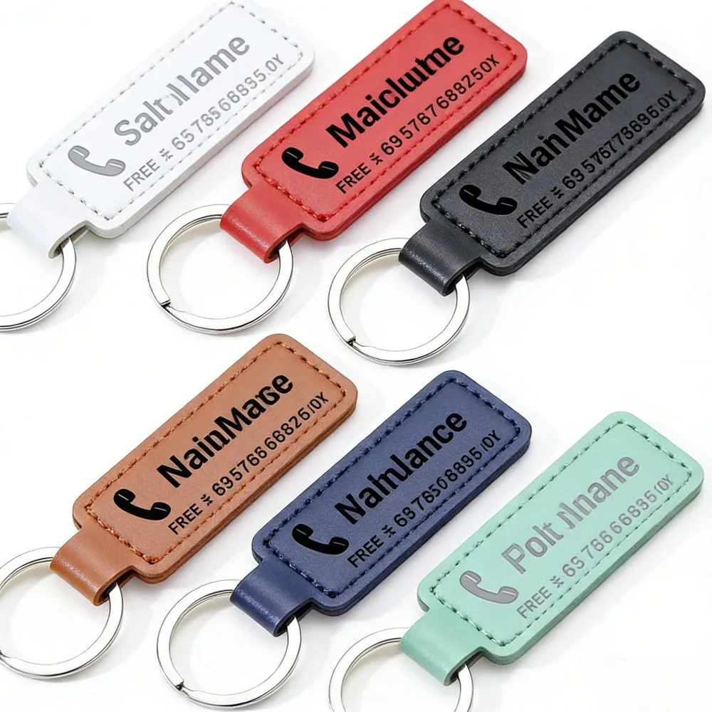 1/10 Pcs Laser Engraved PU Leather Keychain Free Custom Name Date Logo Different Text on Both Sides Car Keyring Birthday Gift