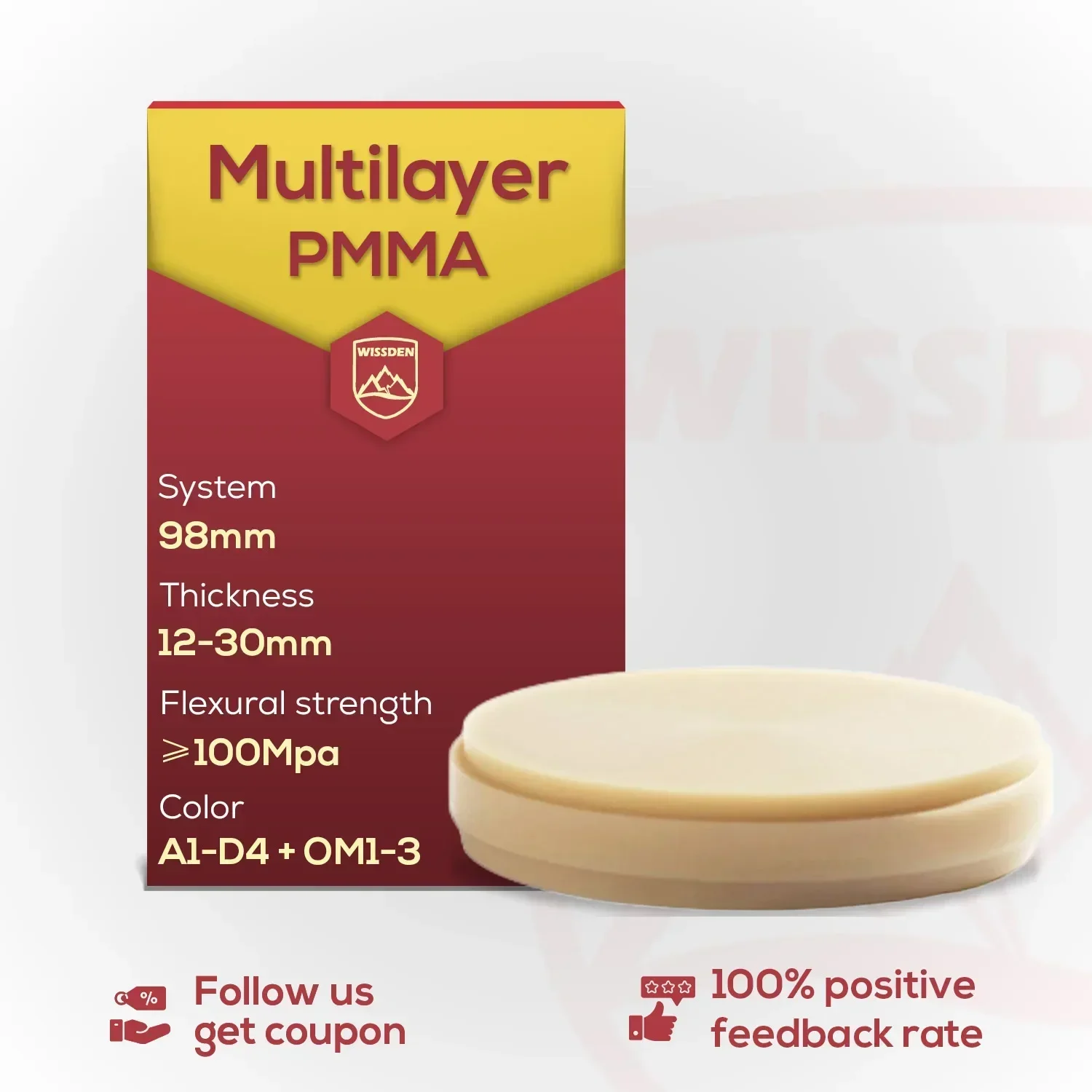 

Wissden Multilayer PMMA Blocks 98 Temporary Restorations dental materials Zirkonzahn System CAD/CAM