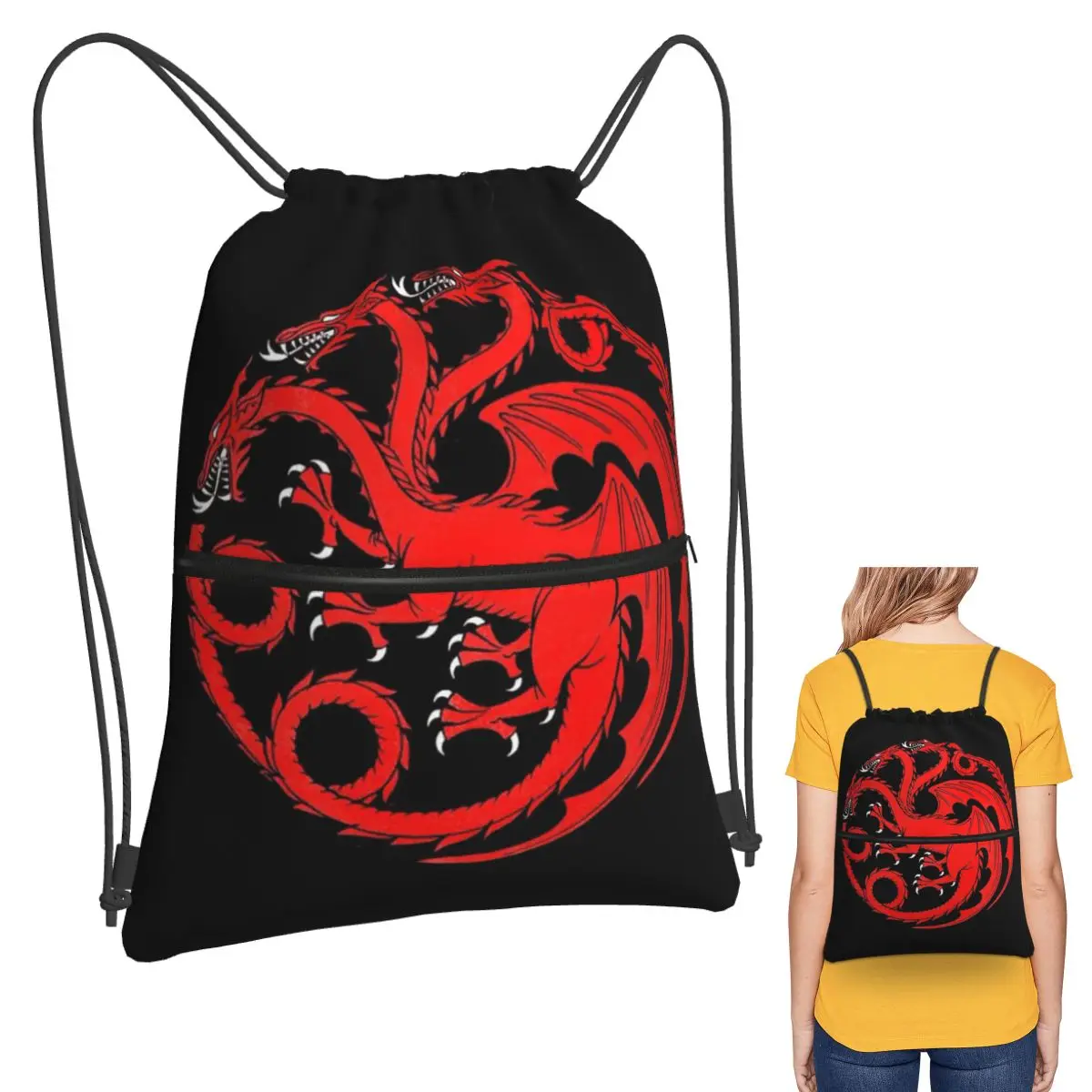 

House Targaryen Backpacks Fashion Drawstring Bags Sports Bag Book Bags for Travel School