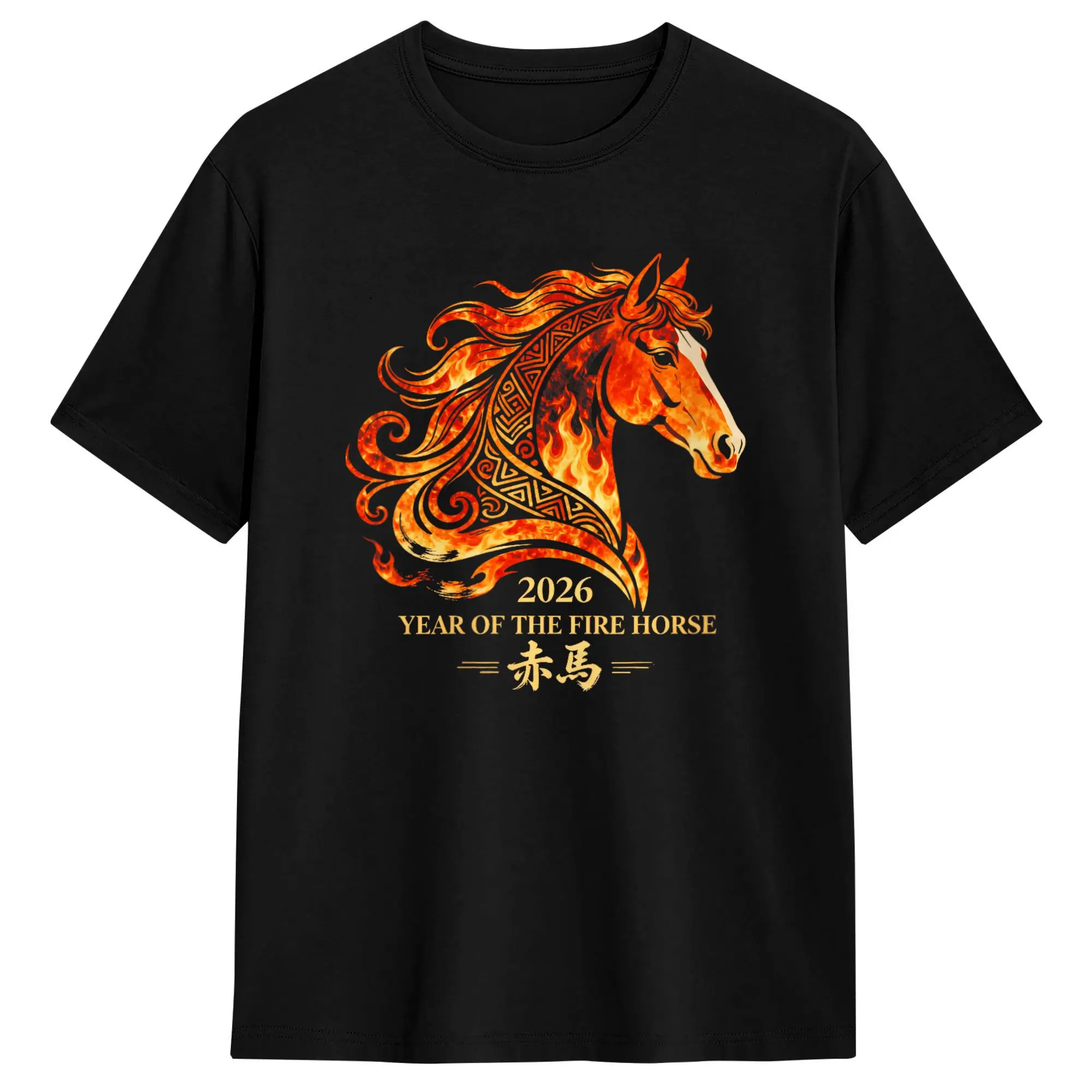 Chinese New Year 2026 Year of The Fire Horse T-Shirt Summer  Pure Cotton T Shirts For Men Harajuku Casual Tshirt Short Sleeve
