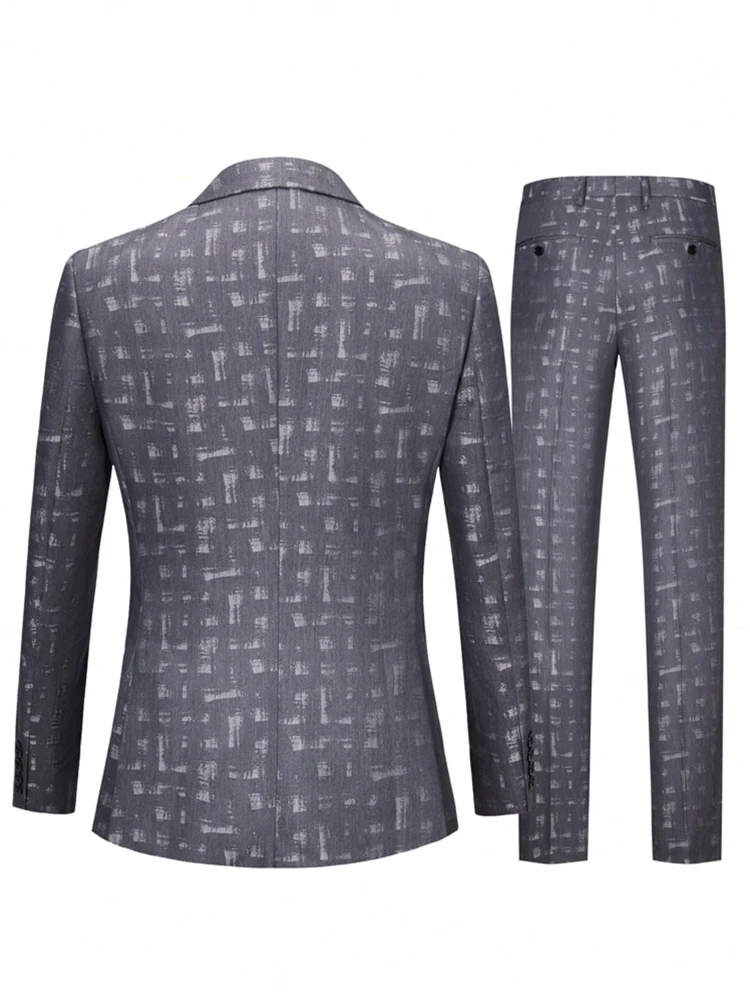 Conjunto de dos piezas de jacquard con top y pantalones para hombre, traje ajustado con doble botonadura, chaqueta, pantalones largos, informal, para boda, negocios