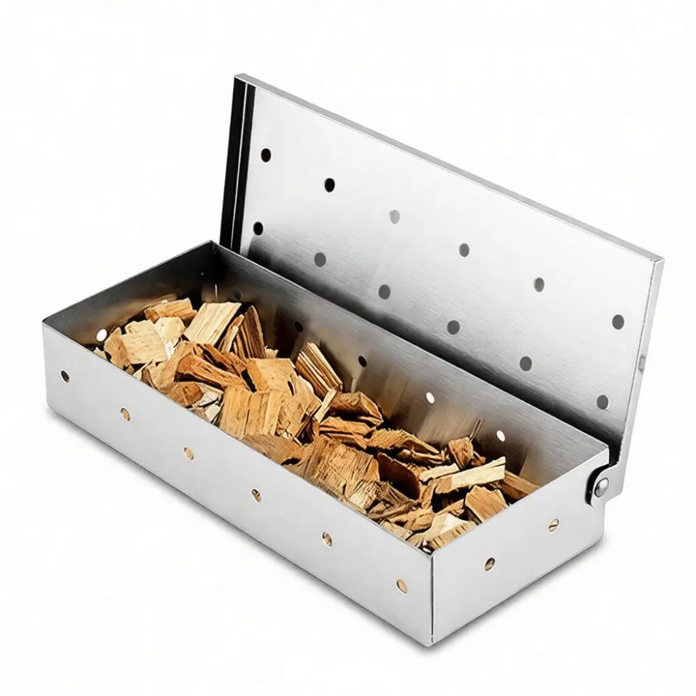 Handy Smoker Box For Outdoor BBQ Grill Durable Stainless Steel Wood Chip Container Barbecue Flavor Enhancement