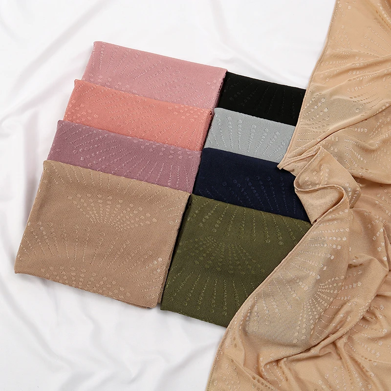 Plain Rasied Ribbed Jacquard Bubble Jersey Instant Hijab Shawl Wrap Stretchy Pleated Jersey Scarves Maxi Islam Turban Headscarf