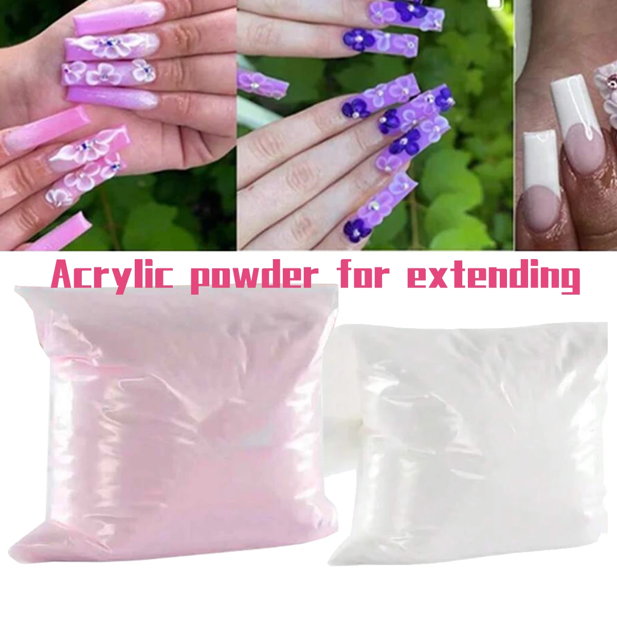 1 pz 100g polvere per unghie acrilica polvere di cristallo trasparente bianco rosa intagliato per la costruzione e l'intaglio creazione di nail art fai da te