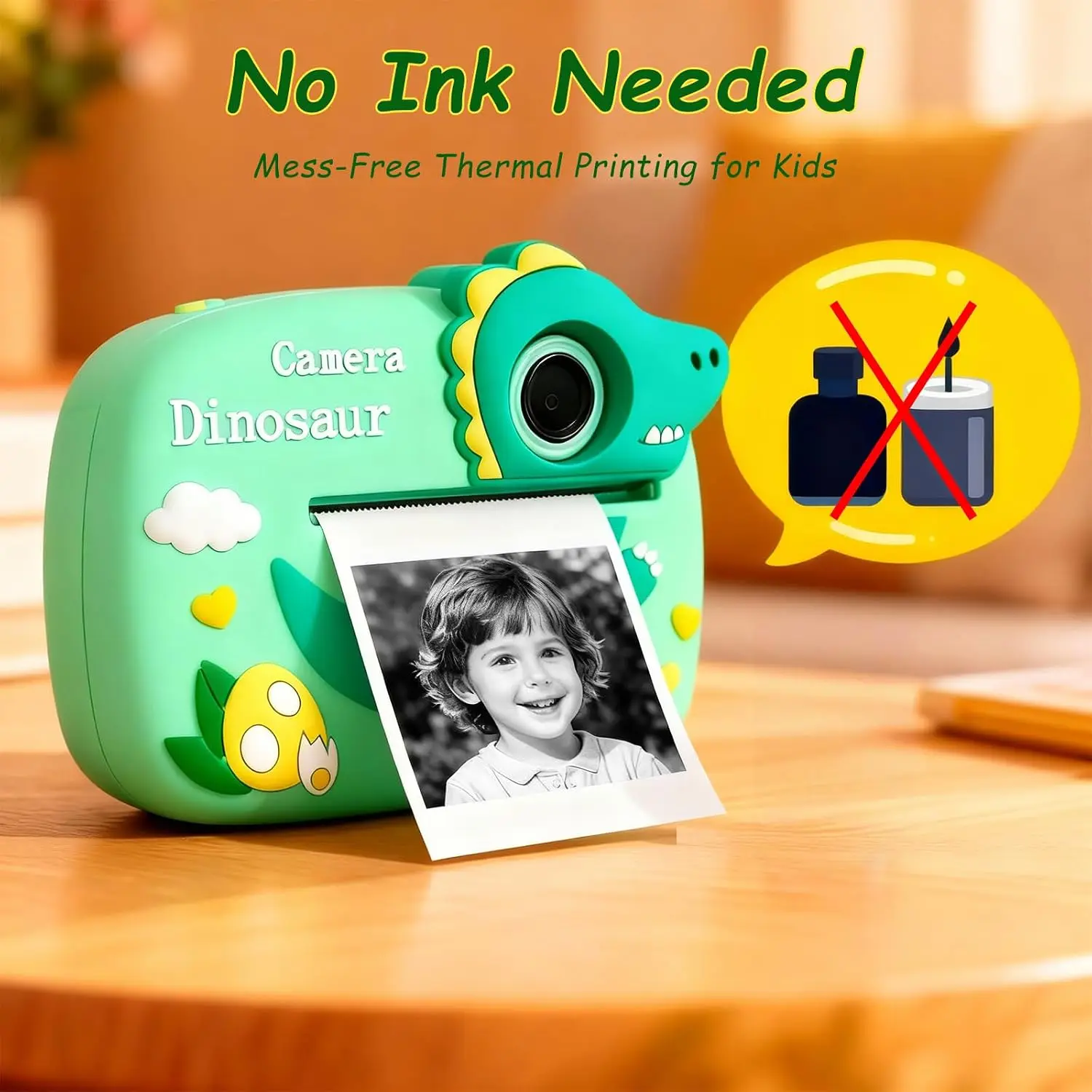 Cute Instant Print Camera for Kids Multifunctional HD Digital Video Camera Toy Perfect Birthday Gift for Girls and Boys Age 3-12