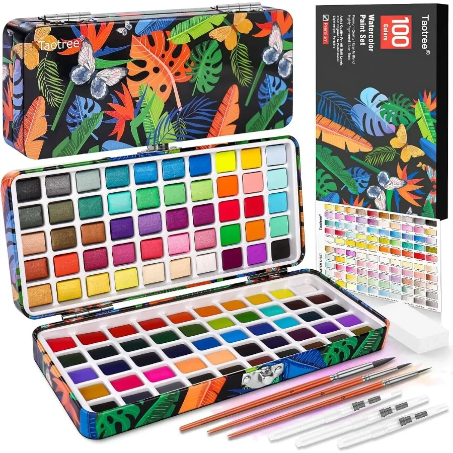 100Color Watercolor Paint Set Art Supplies for Creative Expression: Portable TravelFriendly Watercolor Kit with Integrated Brus