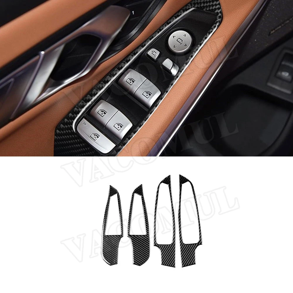 Carbon Fiber Interior Trim Window Lifter Switch Buttons Decorative Frame Cover Stickers For BMW G20 G28 2019 2020