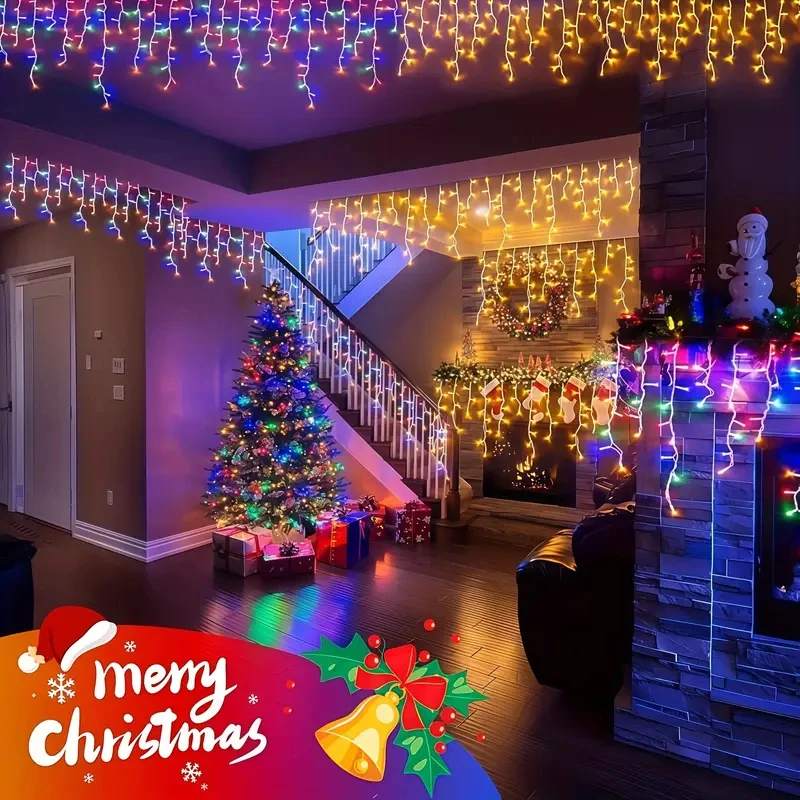 96LED أضواء الجنية جليد الشمسية 8 أوضاع الإضاءة في الهواء الطلق مقاوم للماء زينة عيد الميلاد أضواء الستار لحفل زفاف المنزل #5