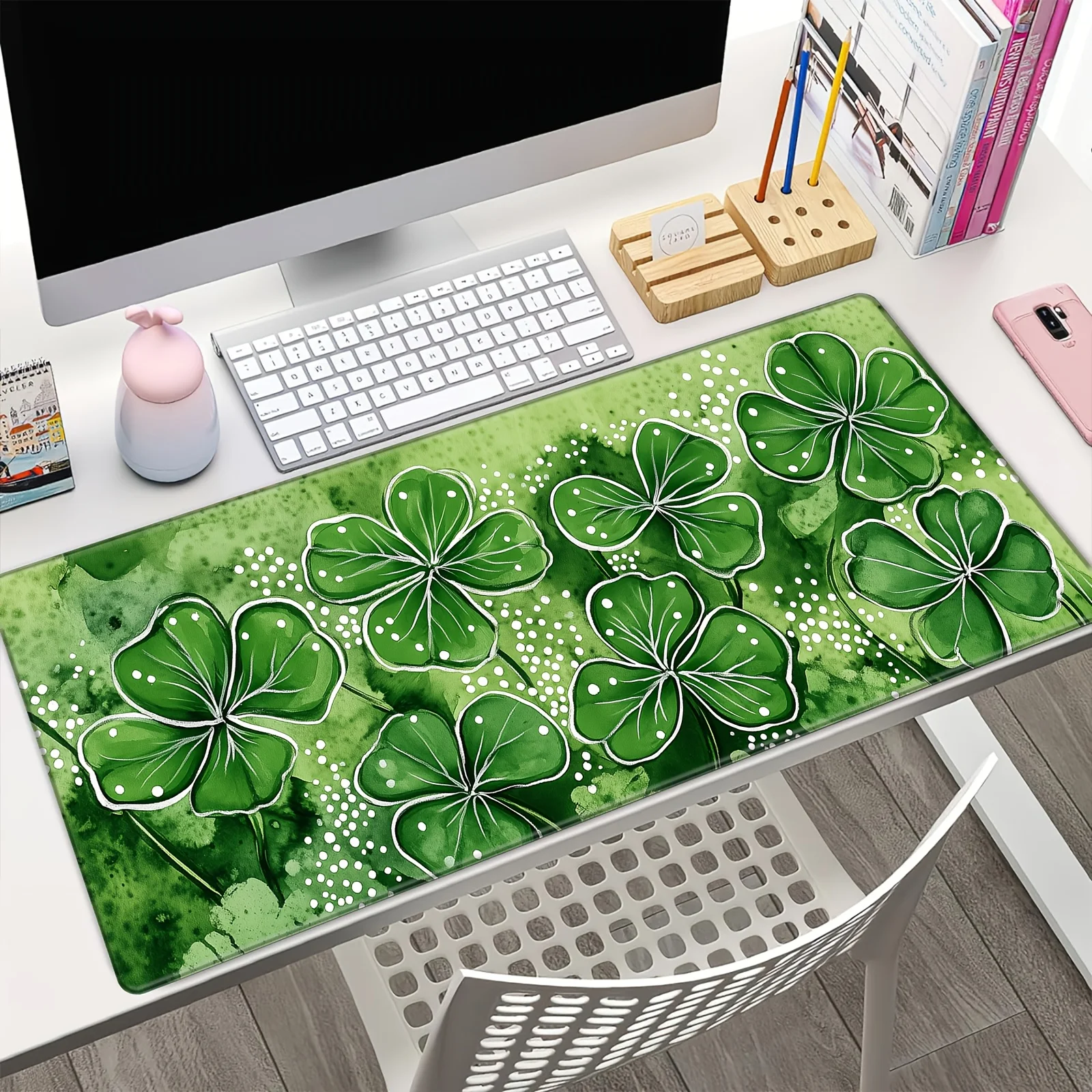 

Большой коврик для мыши Lucky Clover, настольный коврик с прошитыми краями, прочный нескользящий коврик для клавиатуры компьютерной мыши, игровые коврики tapis souris