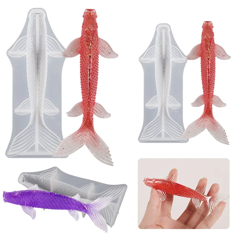 Molde de silicona 3D para carpa, cebo de pesca artesanal, pez Koi, pez dorado, colgante de resina epoxi, fabricación de joyería, arcilla, yeso, artesanía, molde para pastel de Fondant
