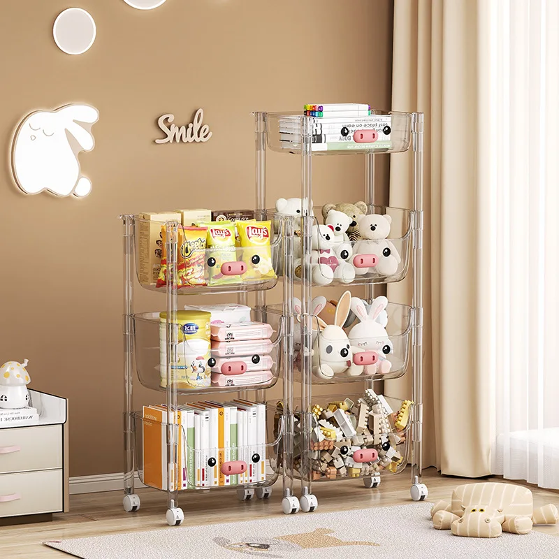 

Small Cart Storage Rack Multi-Layer Organizing Trolley Household Transparent Bookshelf Picture Book Toy Sundries Rack