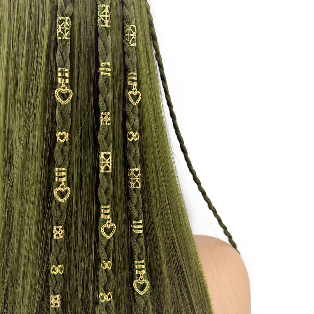 45pcs Love Hollow Out Hair Ring Hair Braiding Metal Cuff Clips Dreadlocks Beads Dirty Braids Headwear Hair Braid Tubes Decor