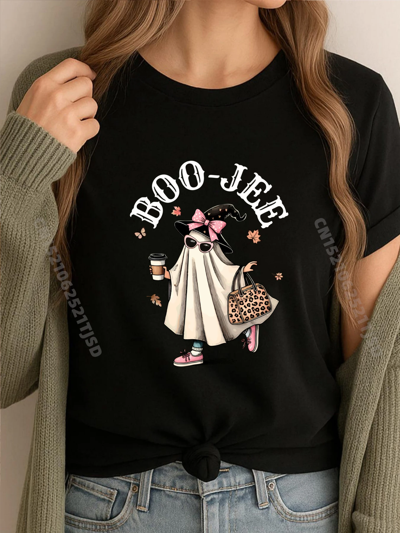 

Милая женская белая футболка с рисунком Boo Jee Ghost Halloween Leopard Ghost Coffee, мужские футболки WashedCamisetas Hombre, подарок