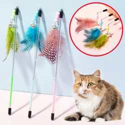 Cat Toys Feather Cats Sticks Retractable Handle Cats Toy Feather Interactive Cat Toys with Bell Kitten Teaser Toy Pet Products