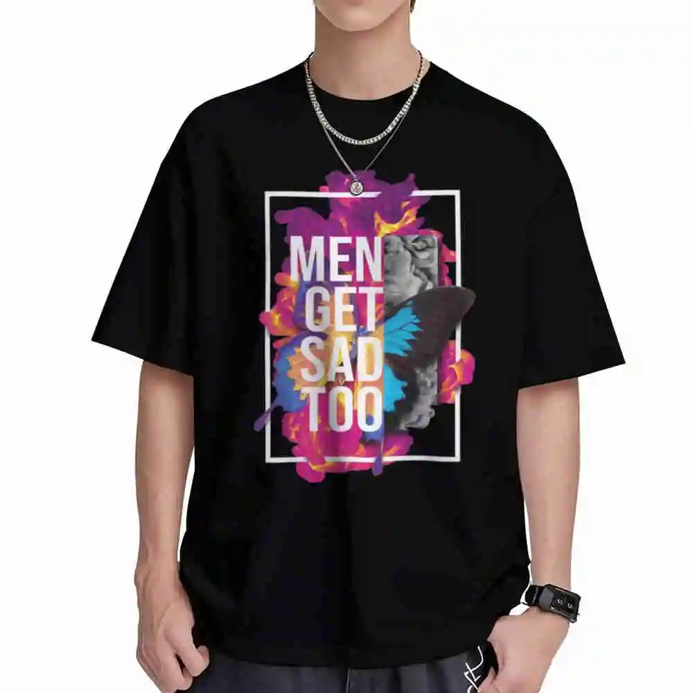 Funny Vintage Sad Face Text Print Emotional Expression Short Sleeve Tee 100% Cotton T-Shirt