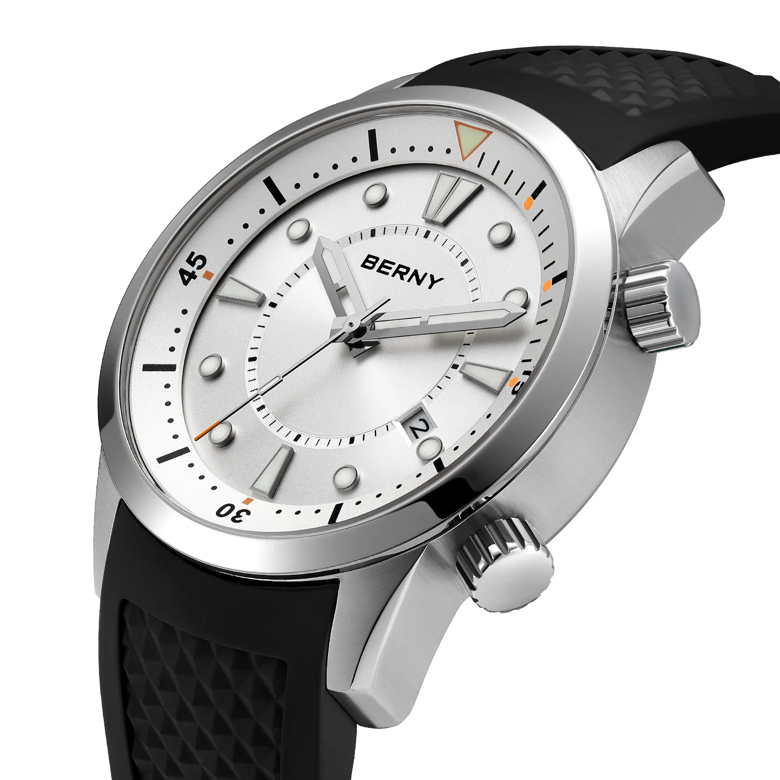 BERNY Automatik-Taucher-Herrenuhr, 200 m wasserdicht, Miyota 8215, Sappire AR-beschichtetes Silikon, Sport-Schwimm-Armbanduhr, Herren-Taucheruhr