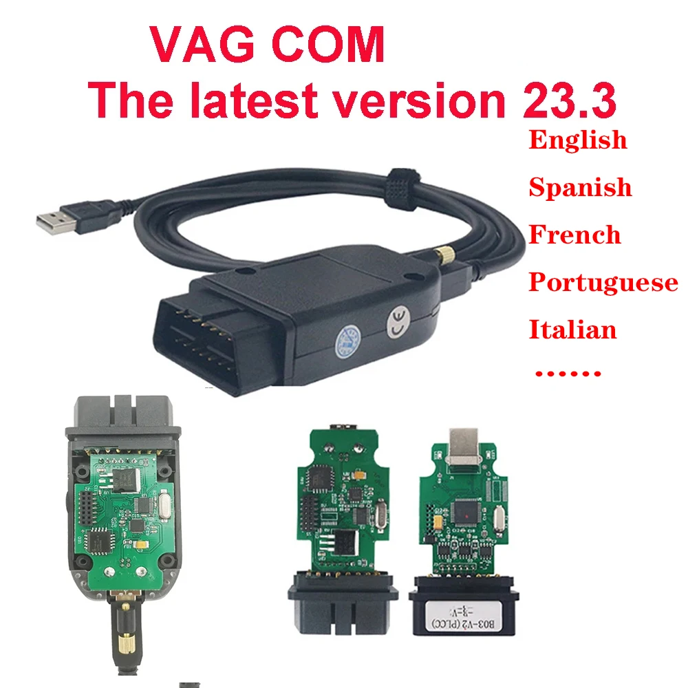 VAG COM V23.3.1 V2 V22.10 OBD2 Scanner Auto Diagnostic Repair Tool EDC15 Atmega162 16V8 FT232RQ 23.3 OBD 2 Adapter Cable VAG COM