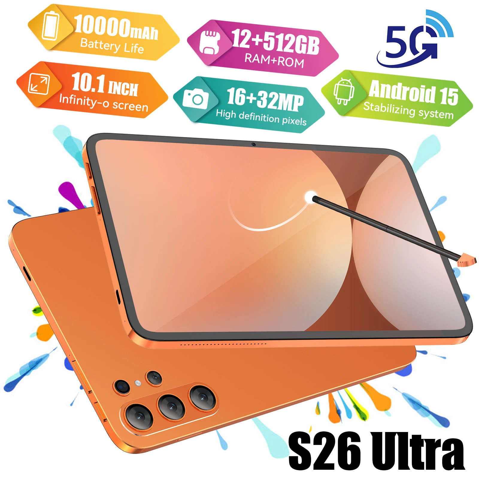 Original Global Version Mi S26 Ultra Tablet Android 15 12GB RAM 512GB ROM 10000mAh 5G Dual SIM WiFi GPS 10.1" 4K HD Mi Tablet