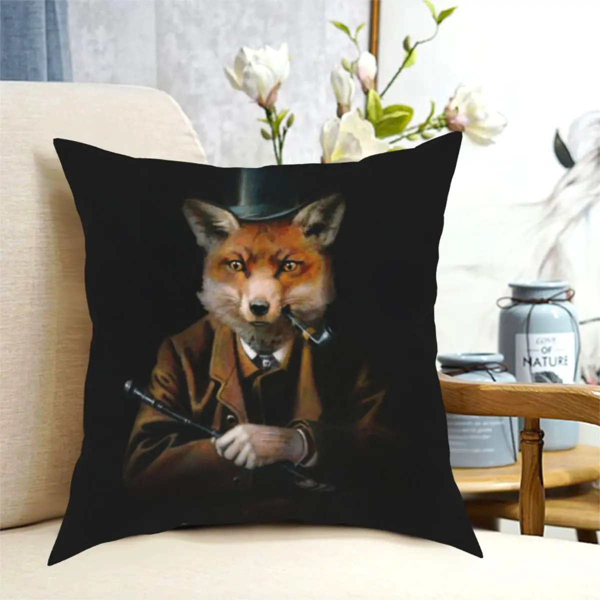 45x45cm Victorian Animal Portrait Pillowcase Vintage Fox Dog Cat Rabbit Cushion Cover Cool Decorative Polyester Pillowcase