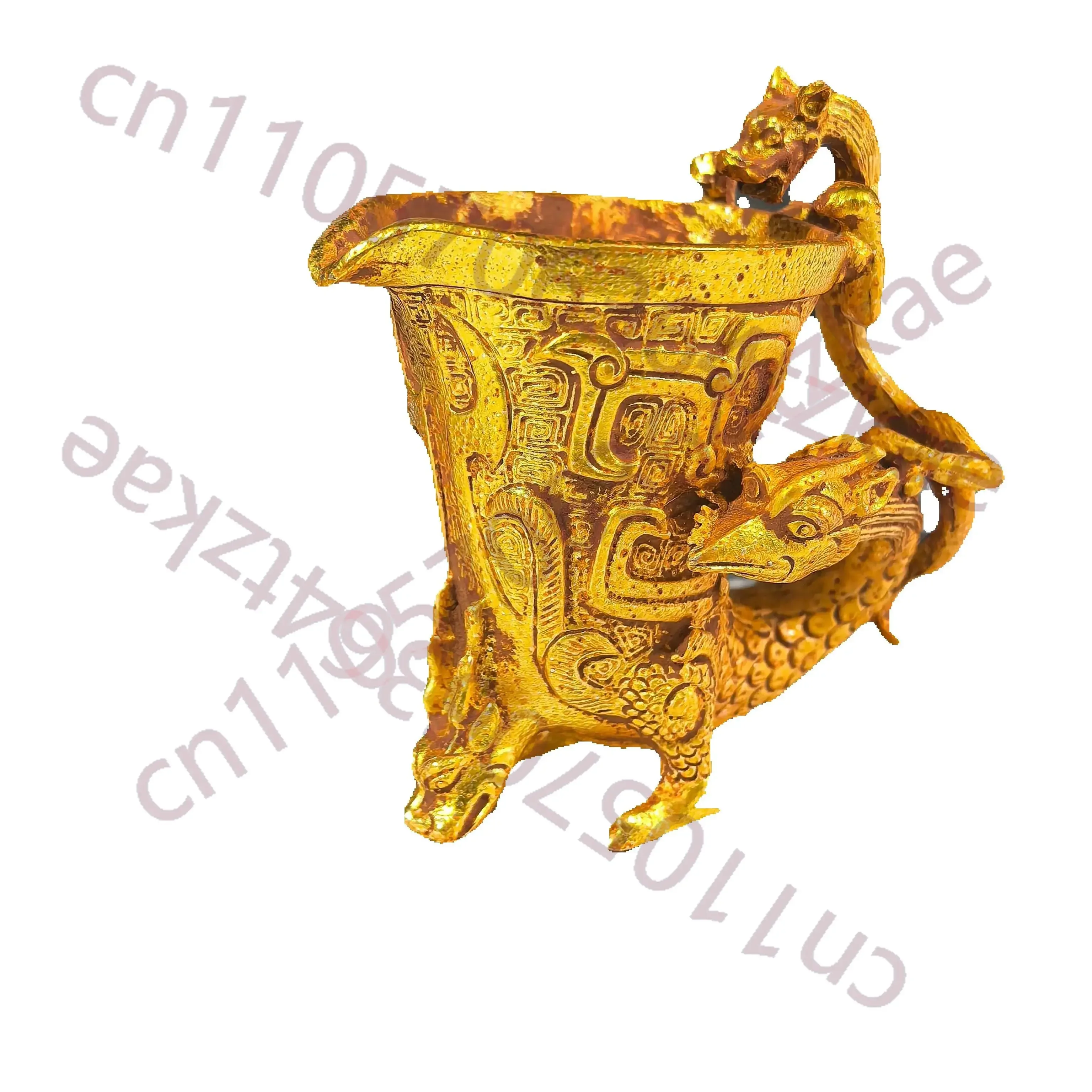 Chinese Folk be unearthed Collection  of copper Gold colored auspicious beast wine cup wine bottle ornament