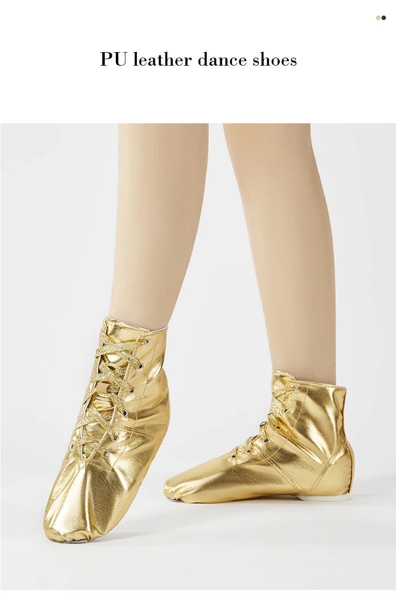 Tanzschuhe, Erwachsenen- und Kinder-Jazz-Tanzstiefel aus PU-Leder, Gold und Silber Schnürschuhe mit Weicher Sohle – Detail 1