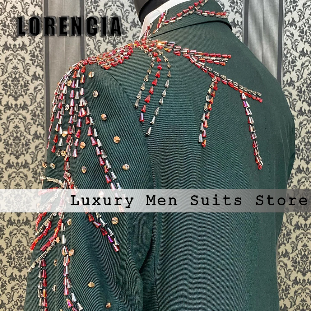 Elegant Beading Suit for Men 3 Piece Peak Label Wedding Groom Tuxedos Male Clothing Customized Blazer Pants Vest costumes homme