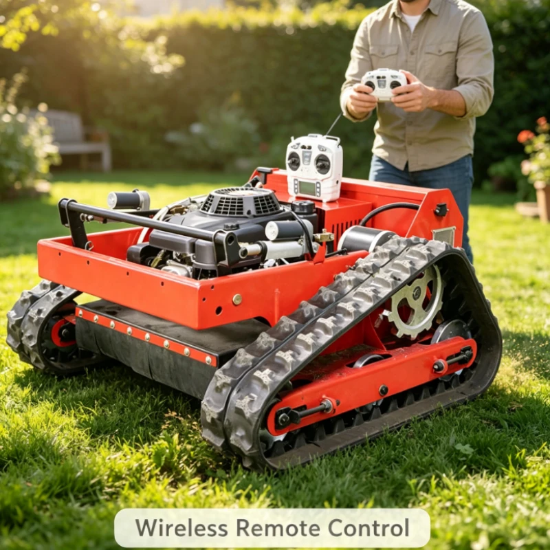 Remote Control Lawn Mower With  Engine And Rubber Tracks For Slope And Orchard Grass Cutting
