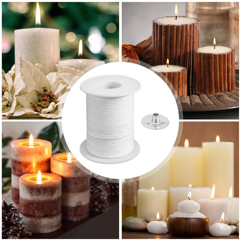 Candle DIY Tools Set, 1 Roll 200Ft/61M Cotton Candle Wick Core With 100 Pcs Candle Wick Sustainer For Candle Making Kit