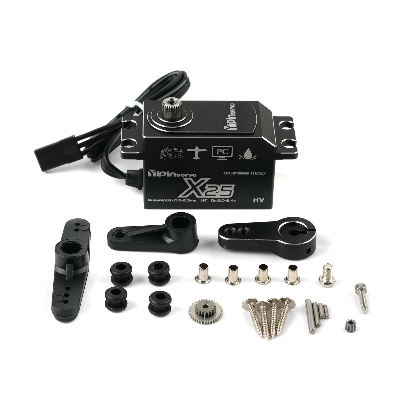 GX X25 25KG Low Profile Brushless Motor Servo CNC Aluminum Shell Waterproof 8.4V High Torque for 1:10 RC Car/Robot 25T Metal Arm
