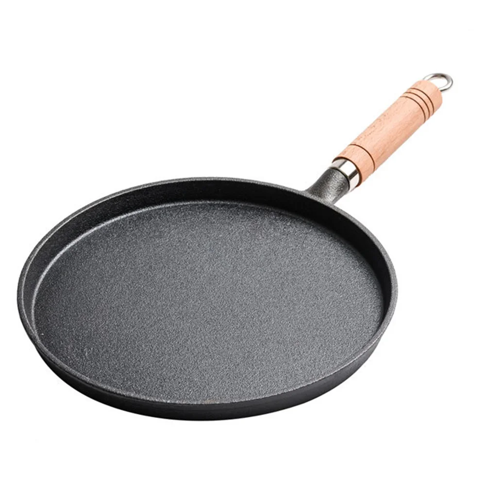 26cm Frying Pan Cast Iron Frying Pan Anti-heat Wood Handle Excellent Heat Distribution Heat Retention Reinforced Stability