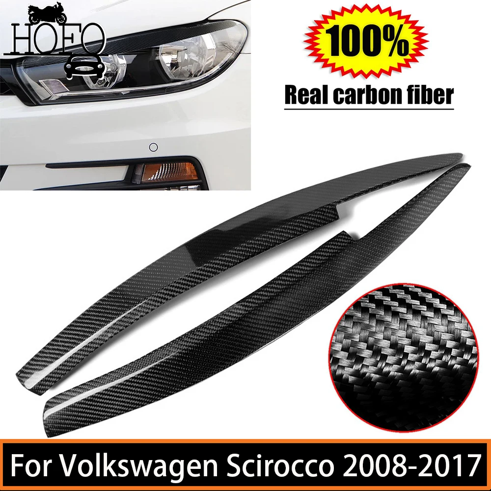 

2 Pcs Real Dry Carbon Fiber Front Headlight Eyebrow Eyelid Eyelash Cover Trim Car Sticker For Volkswagen Scirocco 2008-2017