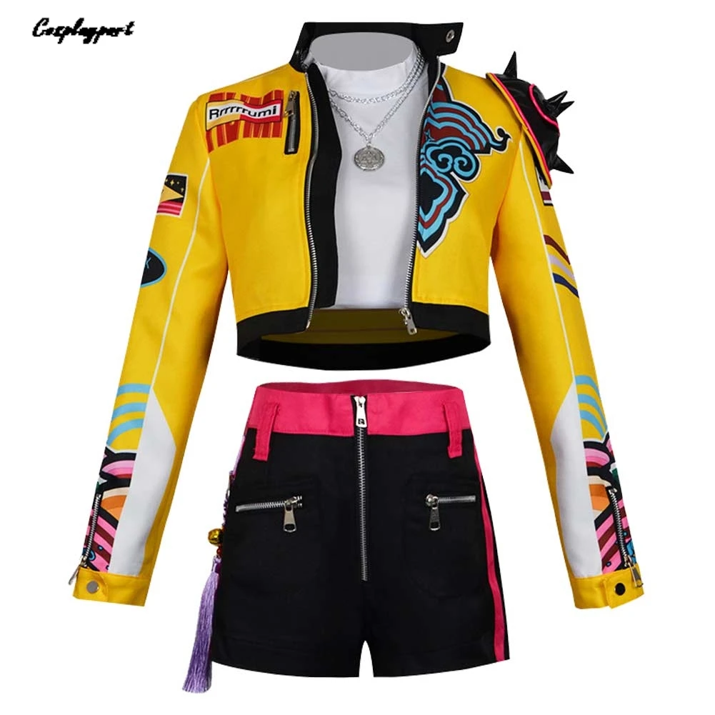 

Adult Kids Demons Hunter of KPop Cosplay Rumi Yellow Fantasia Costume Wigs Set Women Girls Top Group Children Halloween Suits