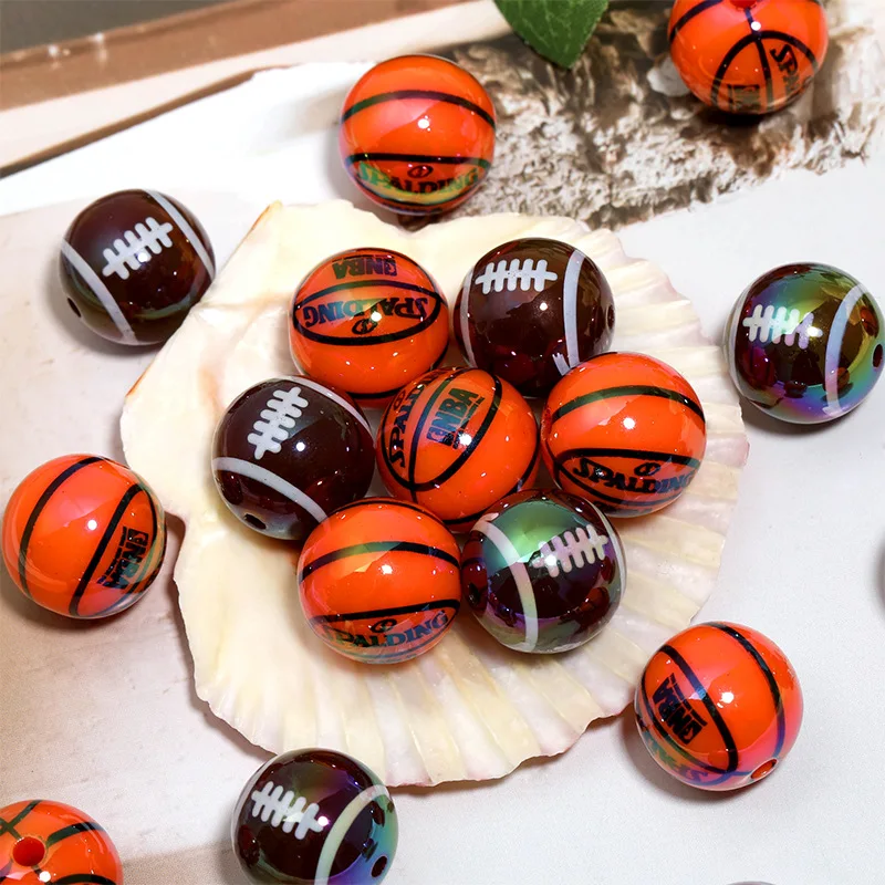 Treny New Sports Style Round Basketball Soccer Shape Acrylic Jewelry Bracelet Necklace Earring Making Beads Ornament 16mm 100pcs