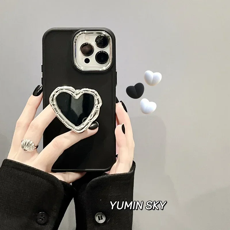 ins Mysterious Heart Black iPhone Griptok Cases For IPhone 15 Pro Max 14 13 12 Pro Max 11 Xs Simple Korea Grip Talk Cover Socket