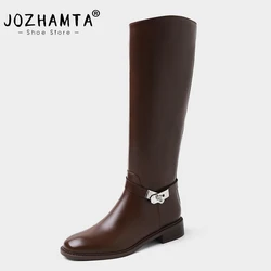 JOZHAMTA Size 34-39 Women Knee Boots Genuine Leather Ins Fashion Thick Heels Shoes Winter 2025 Wide Calf Long Boots Daily Dress