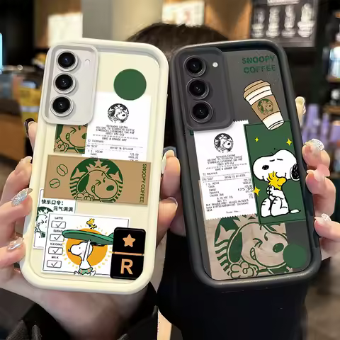 S-Snoopy Coffee Soft Case For Samsung Galaxy S20 S21 S22 S23 S24 S25 5G FE Plus Ultra A15 A35 A54 A55 Shockproof Silicone Cover