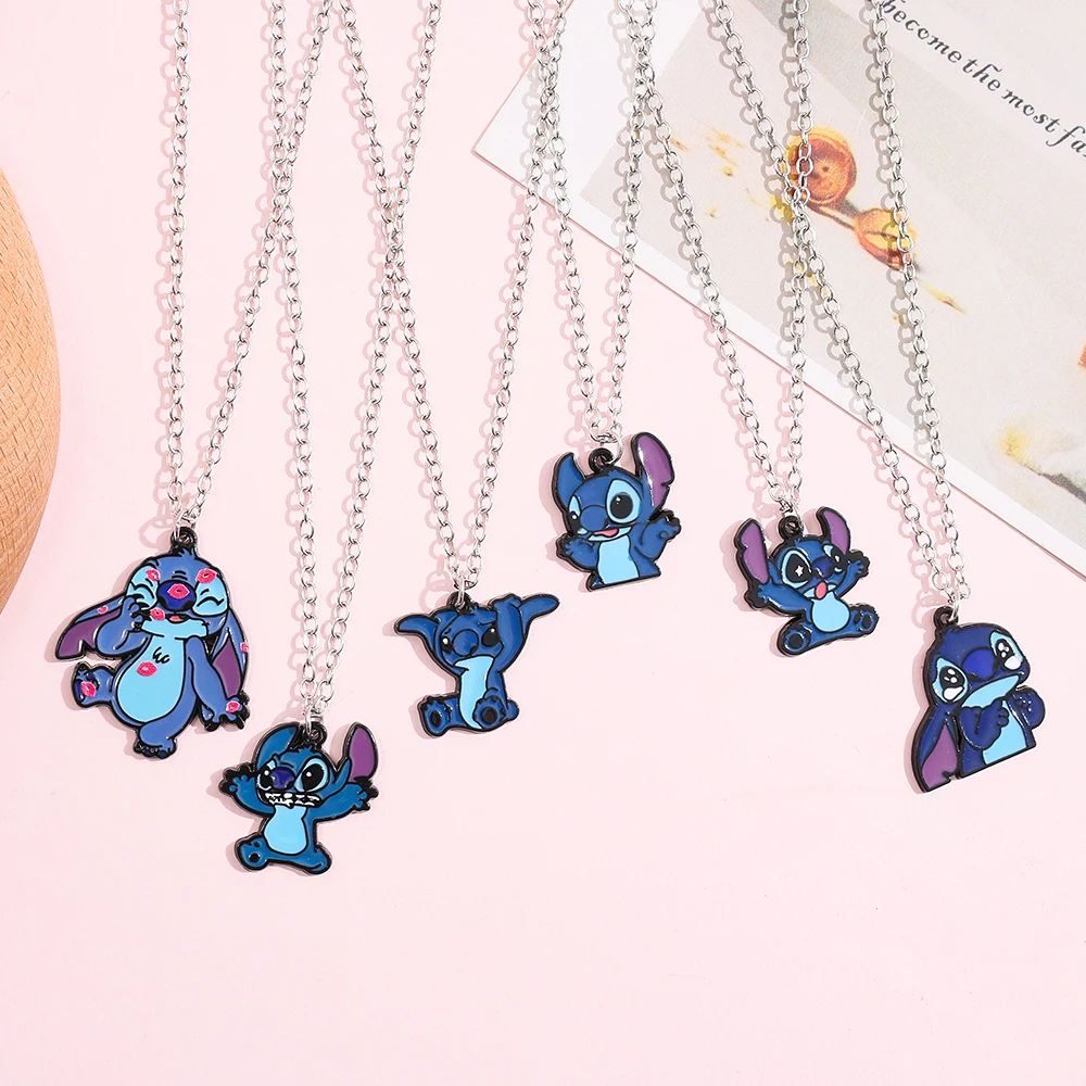 Disney Anime Lilo & Stitch Enamel Pendant Necklace Cute Sweet Stitch Series Necklace for Friend Daily Accessories Gifts