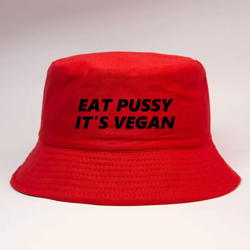 Eat Pussy Its Vegan Reversible Bucket Hat Bob Men Women Summer Sun Fisherman Cap Unisex Hip Hop Bob Adult Cotton Panama Hat