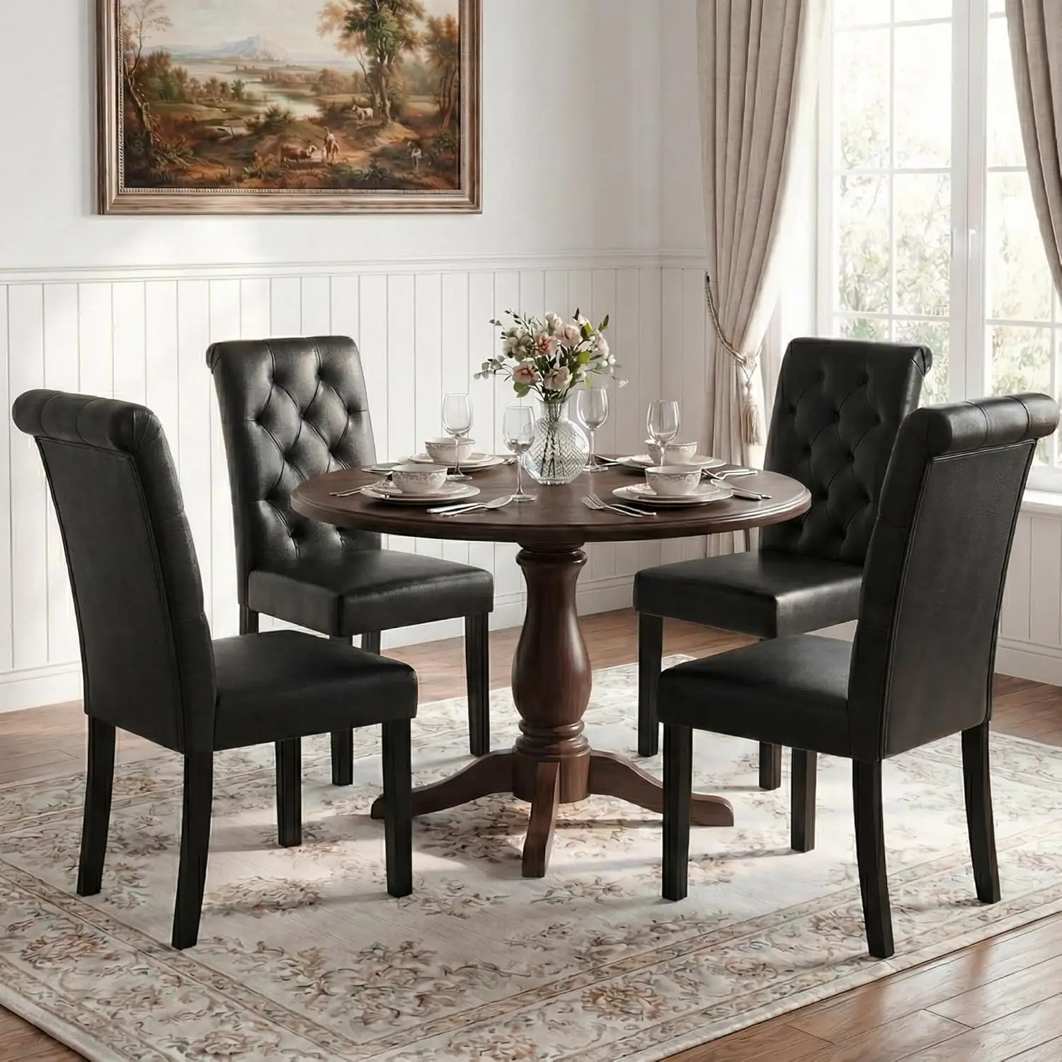 

Upholstered Dining Chairs Set of 4,Tufted Parsons Kitchen Chair with Solid Wood Legs, Modern PU Leather Side Chair, Customized