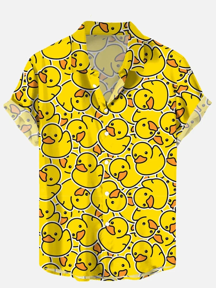 Camisas de Cosplay Unisex para hombre, camisa de manga corta con estampado de pato bonito de dibujos animados empalmados, camisas hawaianas de moda para hombre