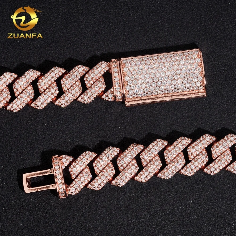 Hop Hip Luxury Pass Diamond Tester Iced Out Rose Gold 925 Silver 12.5mm Moissanite Cuban Link Chain.