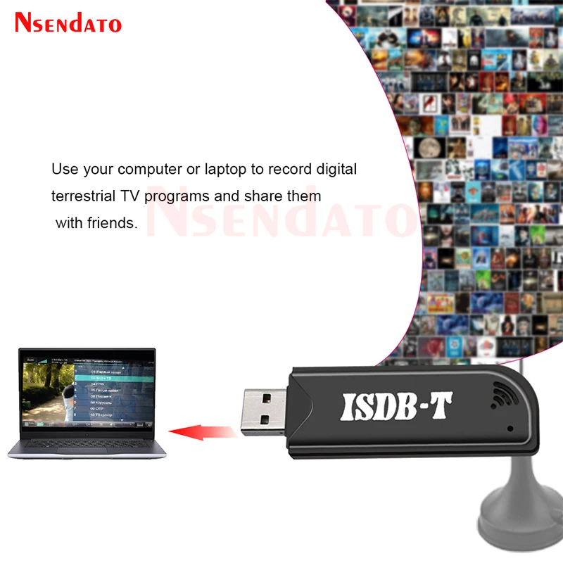 Mini ISDB-T Digital USB 2,0, sintonizador de TV HDTV, receptor de grabadora con antena de Control remoto para Brasil